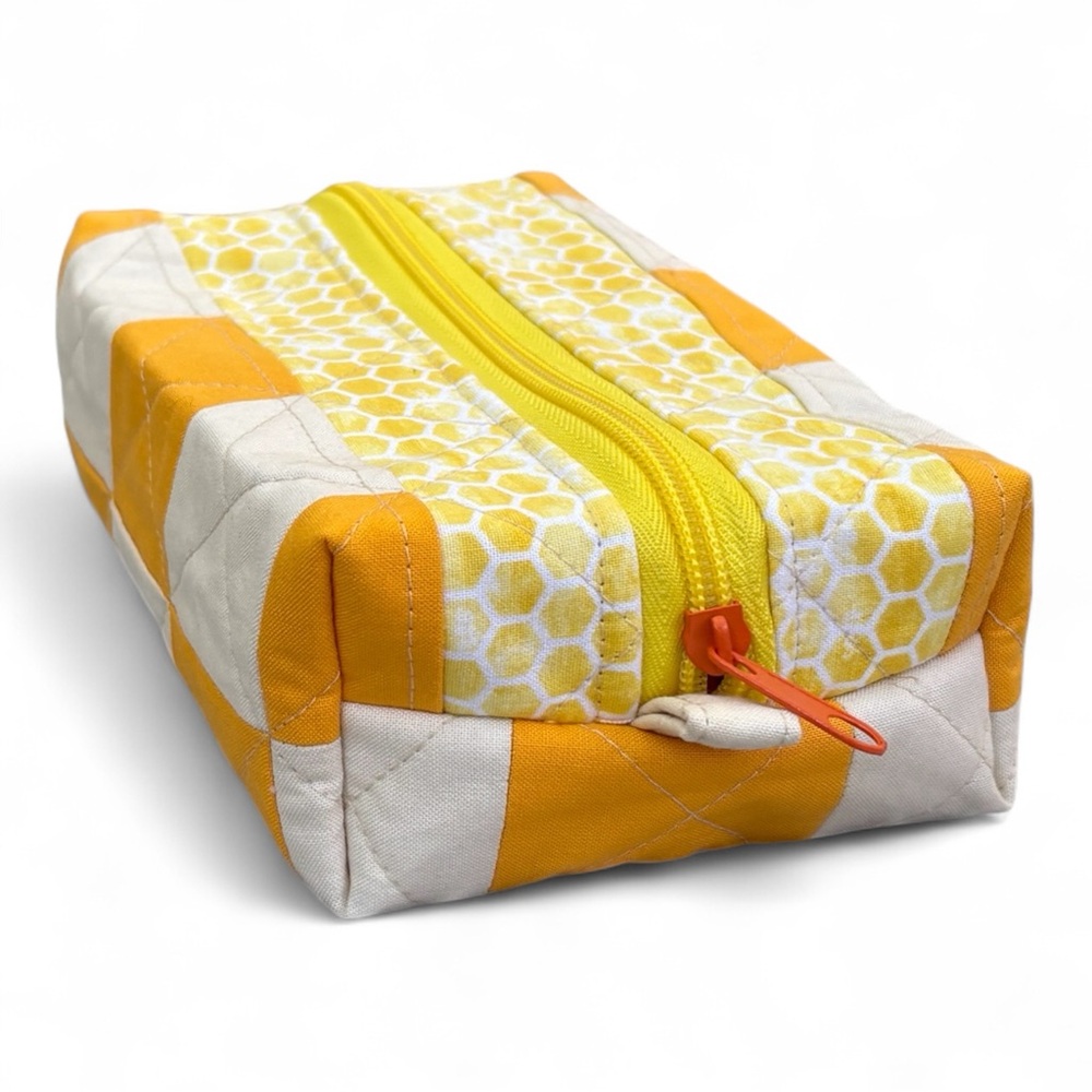 Yellow and White Quilted Zipper Pouch